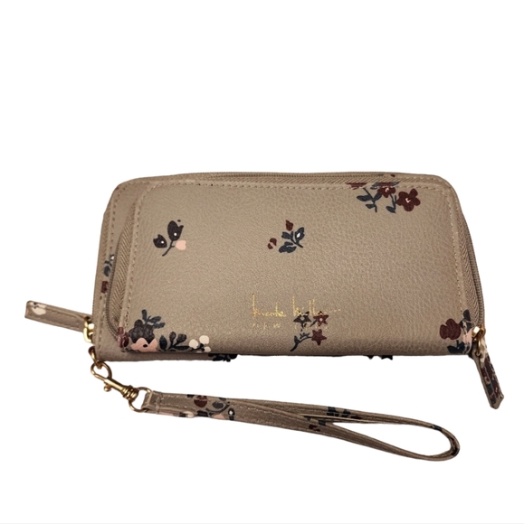 Nicole Miller Handbags - Nicole Miller Gray Floral Wristlet Wallet